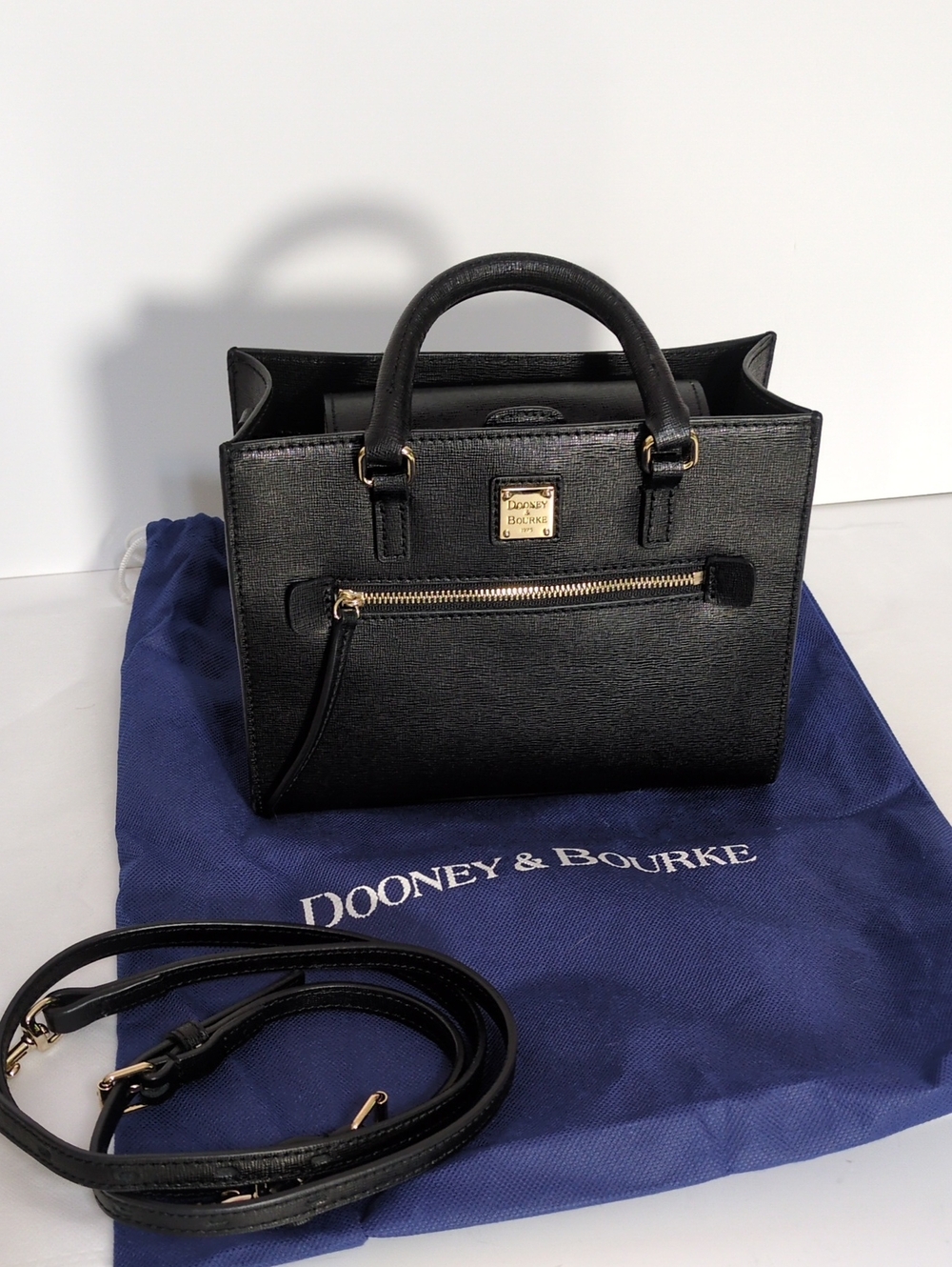 DOONEY & BOURKE Black Saffiano Leather Mini Zip Janine Satchel Crossbody Bag